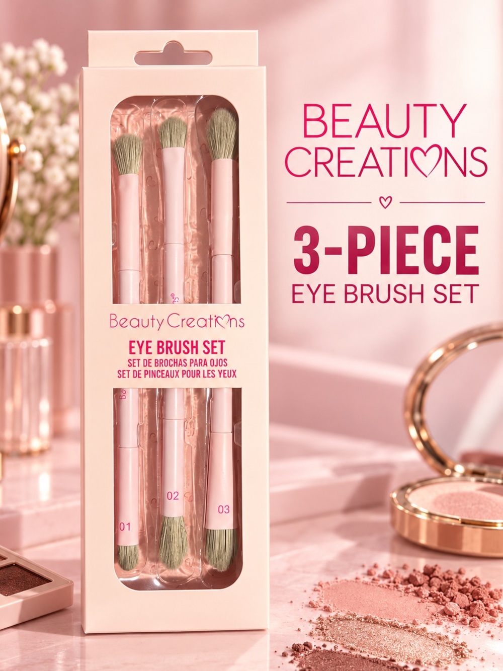 Beauty Creations Pink 3-Piece Eye Brush Set